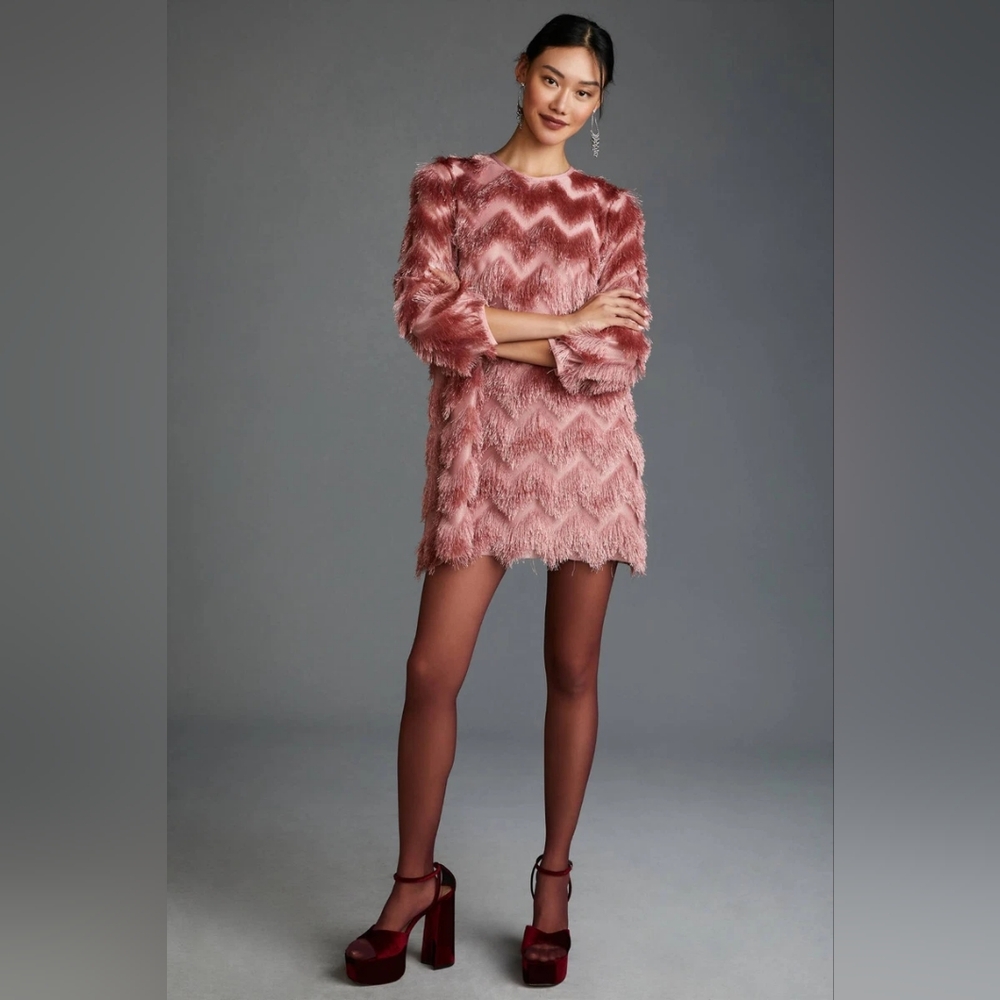 Hutch Pink Textured Fringe Mini Dress